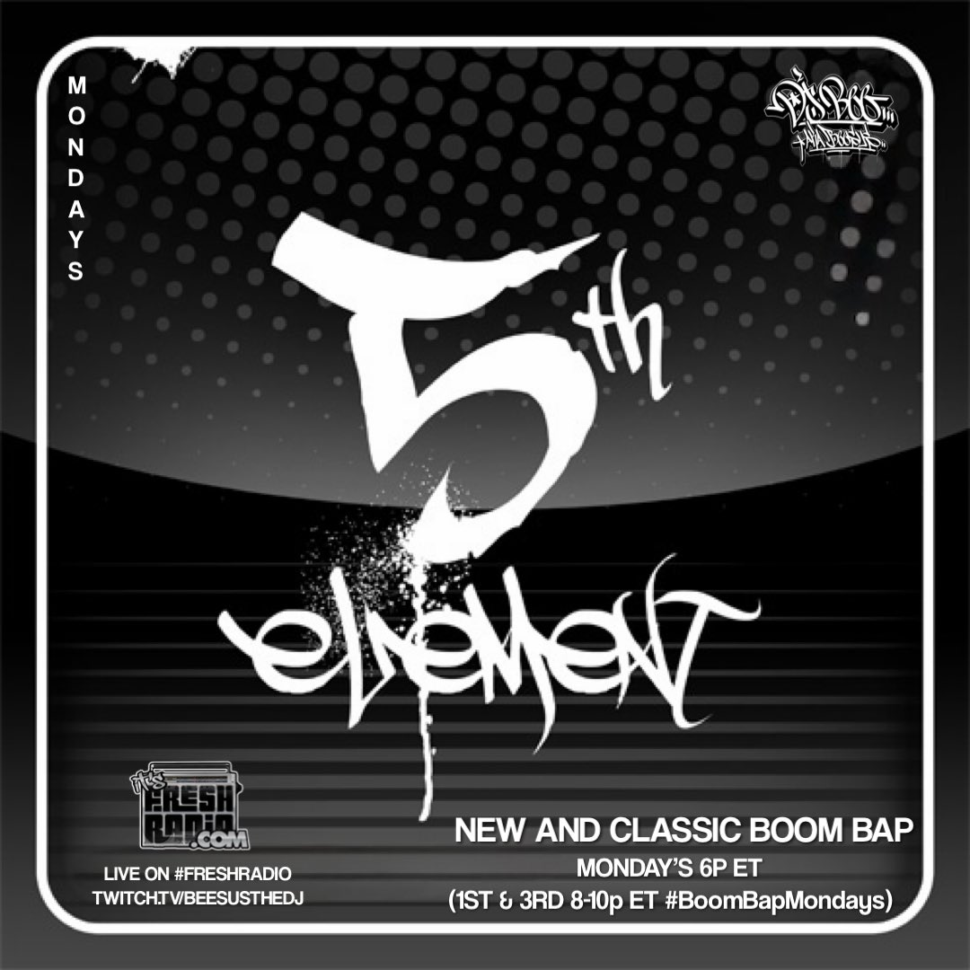 beesustheDJ's tweet photo. #5thElement of Hip-Hop 6p ET + 8p ET @boombapmonday I’m gonna rock all Dr Dre production. #FreshRadio + #Twitch https://t.co/7r56bS4eHL https://t.co/ITvlIx139I