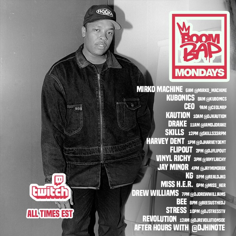 #5thElement of Hip-Hop 6p ET + 8p ET @boombapmonday I’m gonna rock all Dr Dre production.  #FreshRadio + #Twitch Twitch.tv/BeesustheDJ