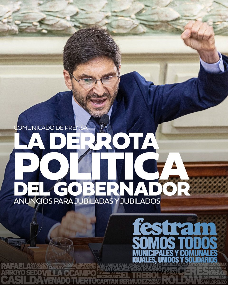 LA DERROTA POLÍTICA DEL GOBERNADOR
ANUNCIOS PARA JUBILADAS Y JUBILADOS
municipales.org.ar/festram/anunci…