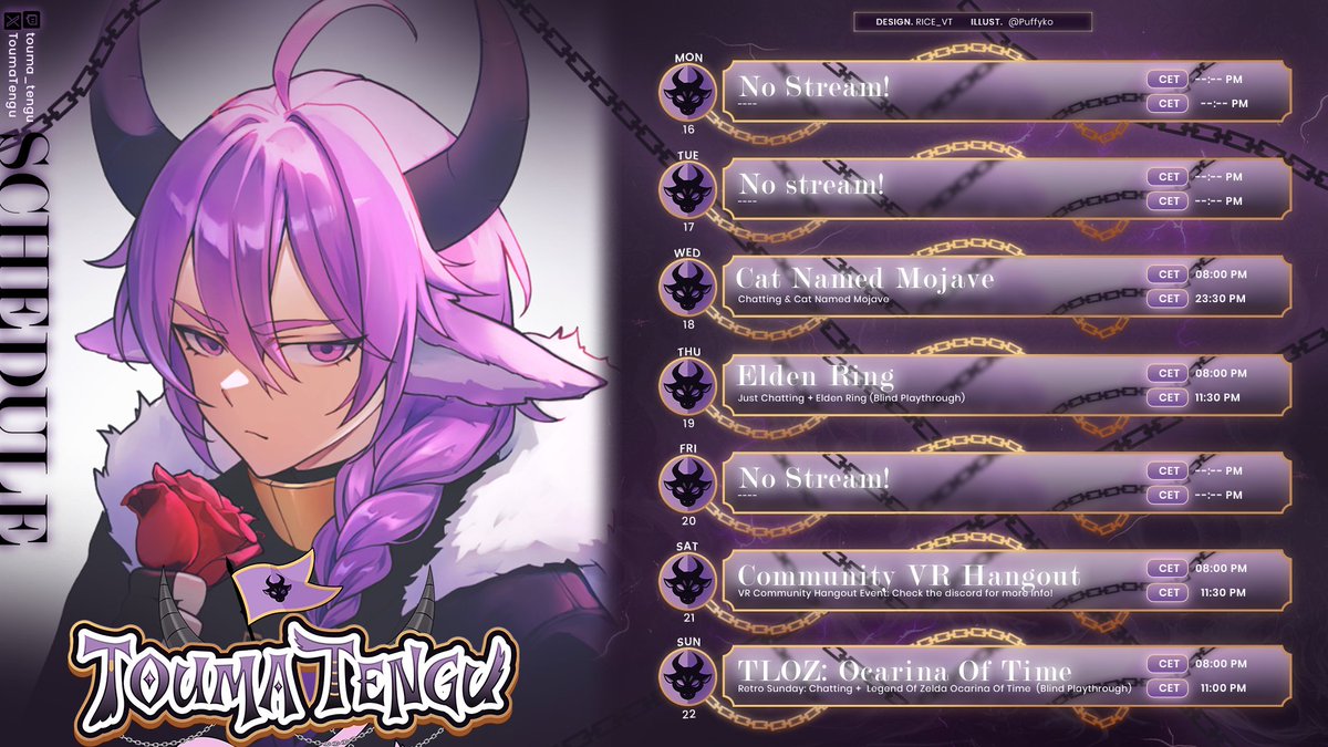 💜🐂Schedule for this week 🐂💜
(Febuary 16th - Febuary 22th)

✨Special Events✨

Saturday at 8PM CET: Community VR Hangout