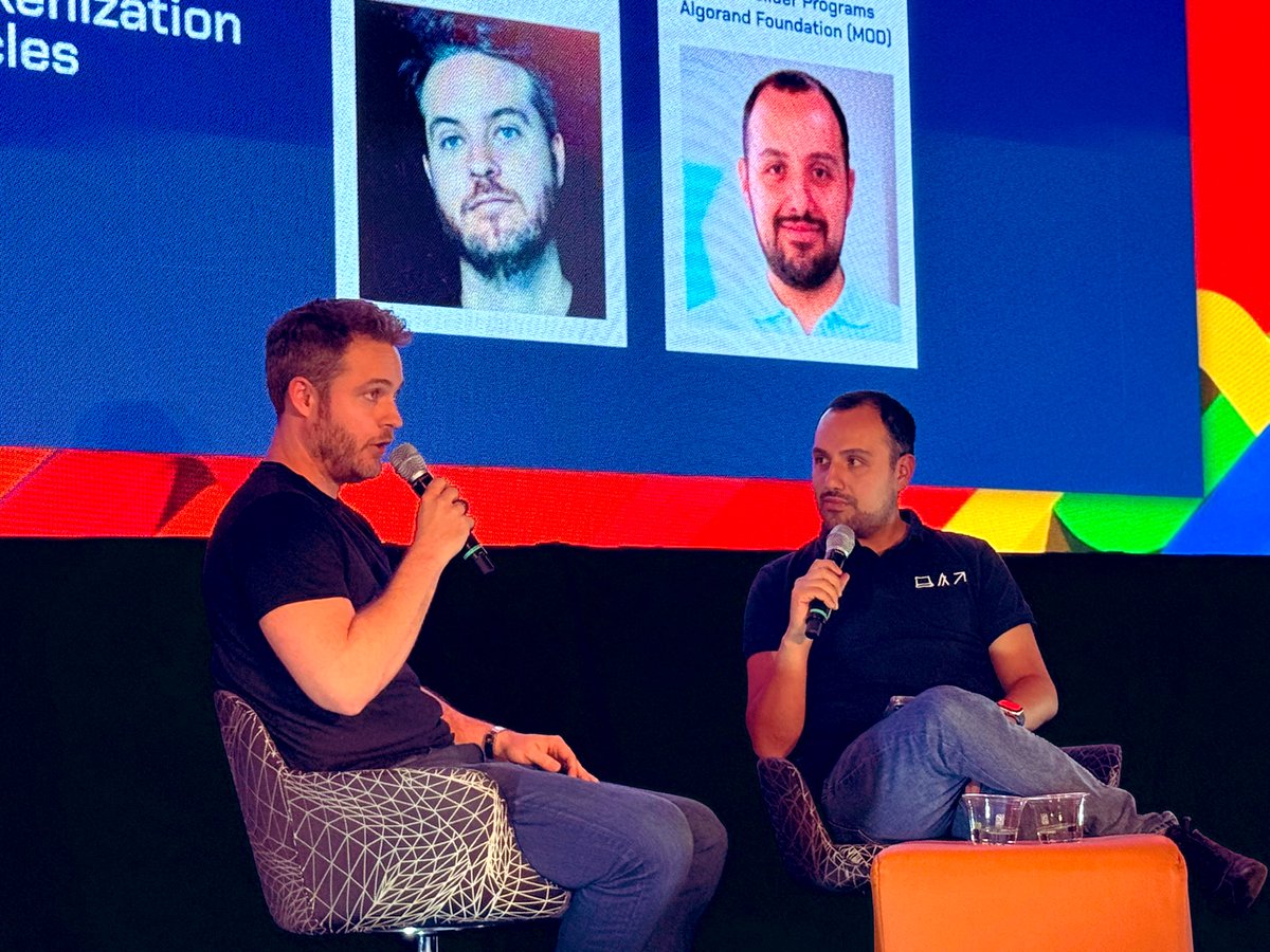 victorestival's tweet photo. @chasemerlin and @Camohe90 had an amazing chat during the fireside chat about payments and tokenization as adoption vehicules at #multichainDay from @wrappedxyz powered by @AlgoFoundation https://t.co/yhU9as9kvY