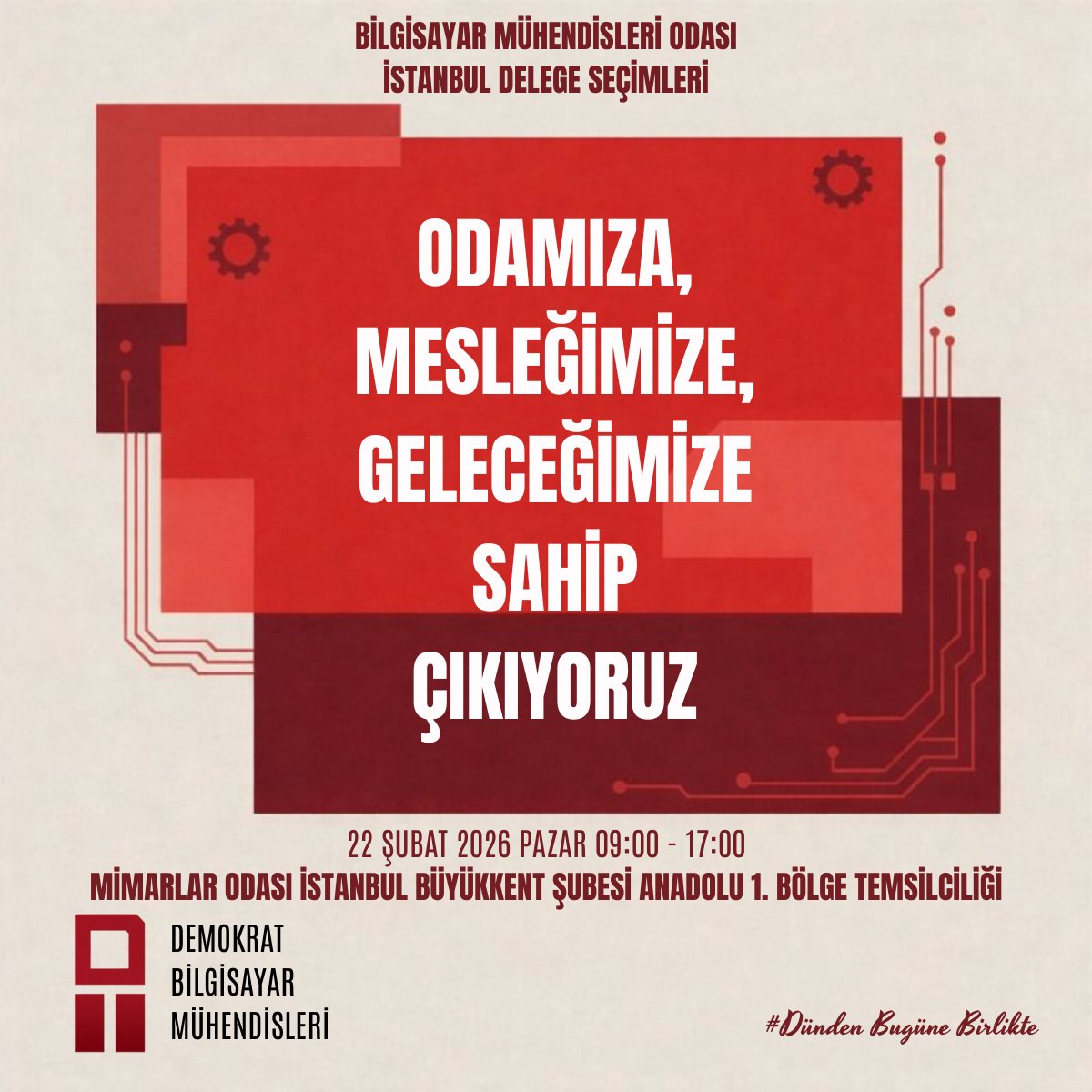 Ankara'nın ardından İstanbul'da sorunlarımıza karşı sessiz kalmıyor, mesleğimize ve geleceğimize sahip çıkıyoruz. Mesleğin mutfağındakiler, plazalardakiler, işsiz bırakılanlarla bir arada 22 Şubat Pazar günü gerçekleşecek BMO İstanbul Delege seçimlerinde bir aradayız. 🌉🗳️✊
#BMO
