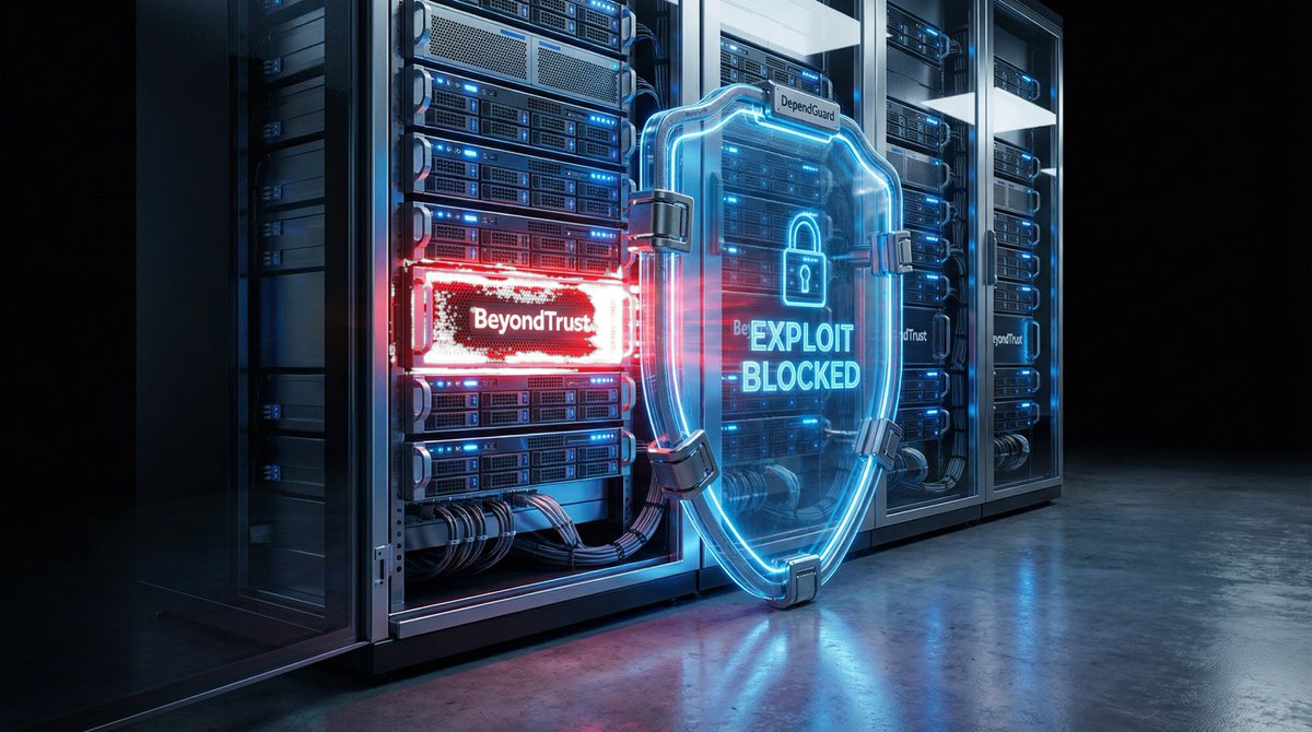 DependGuard's tweet image. BREAKING NEWS: BeyondTrust Exploit (CVE-2026-1731) is now active.

A Proof-of-Concept has been released, and attackers are already targeting unpatched Remote Support appliances. CVSS 9.9.

If you rely on manual patching, you are exposed.

DependGuard Status: BLOCKED.

Our