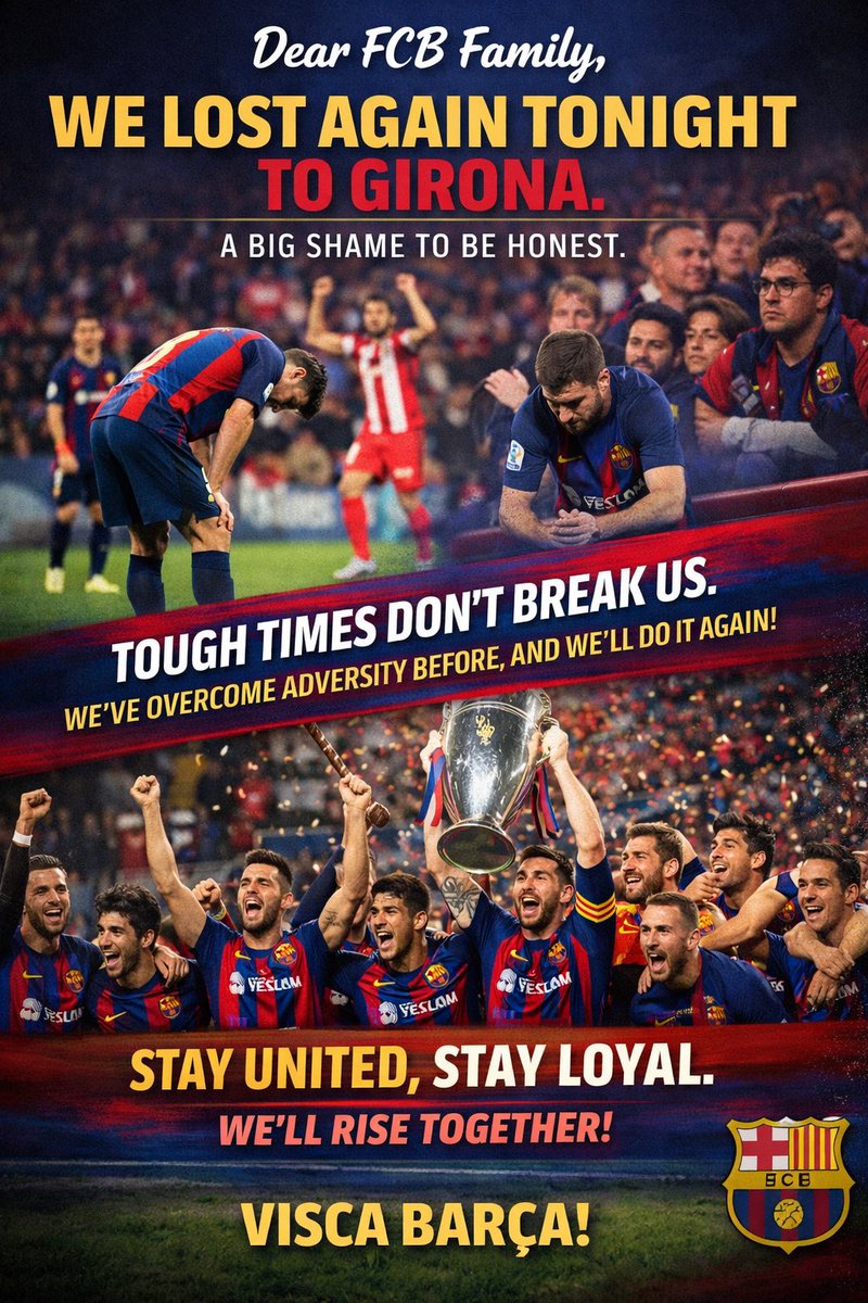 oku_yungx's tweet image. Dear FCB family,

Tonight’s loss to Girona FC hurts . There is  no denying that. As supporters of FC Barcelona, we hold this club to the highest standards. When results don’t go our way, especially against teams we believe we should overcome, frustration is natural. But this is…