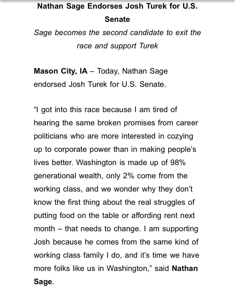 News: Nathan Sage endorses Josh Turek for Senate a day after dropping out.