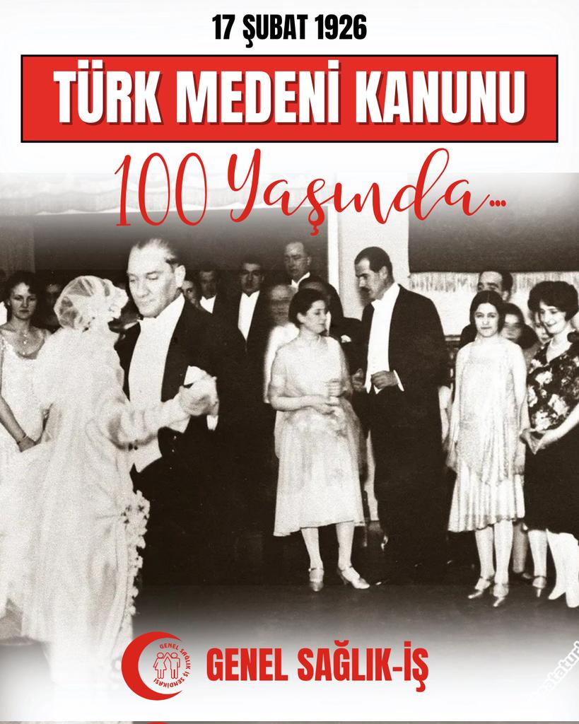 TÜRK MEDENİ KANUNU 100 YAŞINDA!
Cumhuriyetimizin en köklü hukuk devrimlerinden biri olan Türk Medeni Kanunu, 17 Şubat 1926’da kabul edilerek toplumsal yaşamda eşitliğin, laikliğin ve çağdaş hukukun temelini atmıştır. Kadın–erkek eşitliğini güvence altına alan, aile ve toplum