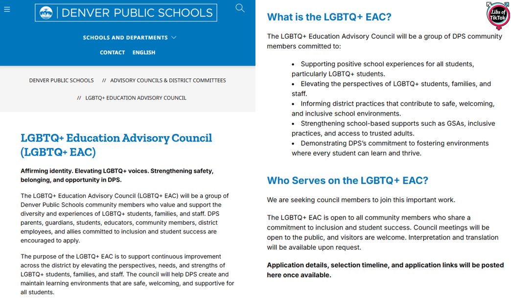 WOW. Devner Public Schools (<a href="/dps_k12/">Denver Public Schools</a>) is establishing an "LGBTQ Education Advisory Board" focused on promoting LGBTQ propaganda in schools, pushing LGBTQ initiatives and activities on students, and providing access to "trusted adults."

This should be investigated <a href="/usedgov/">U.S. Department of Education</a>