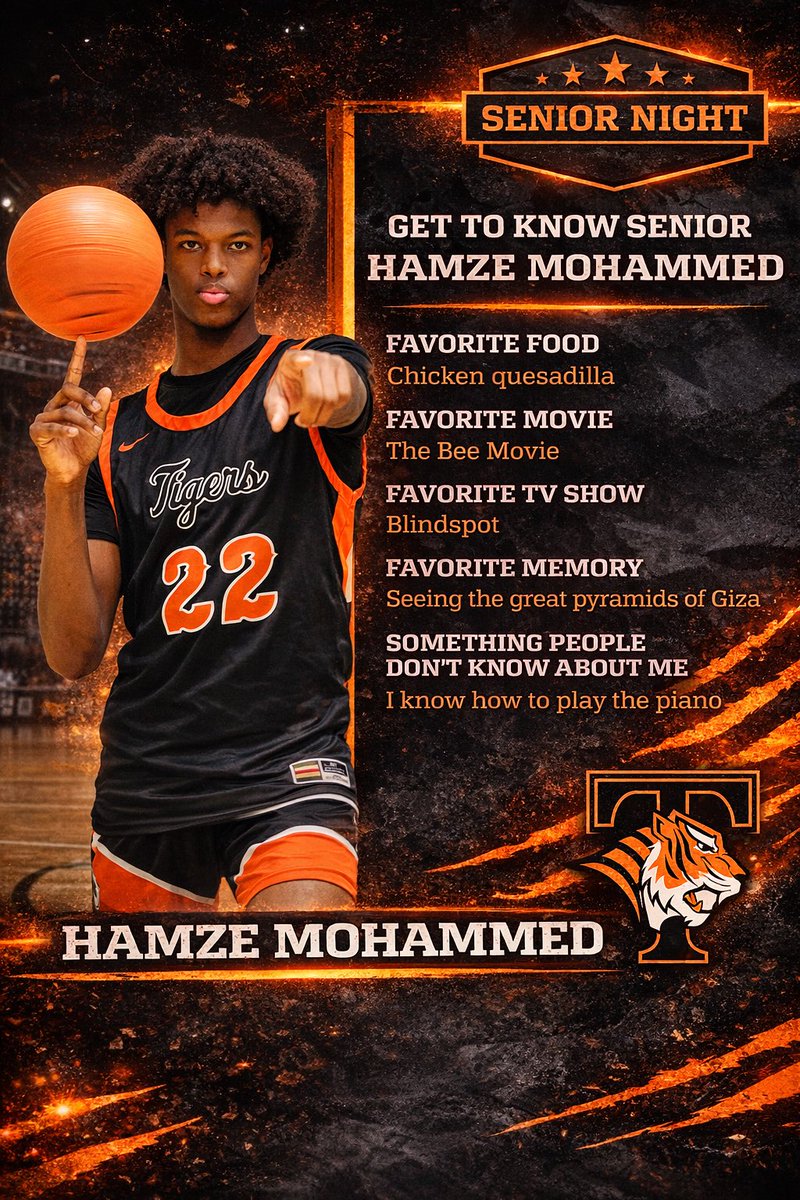 TechTigerBB's tweet photo. ๐
SENIOR NIGHT SPOTLIGHT โ HAMZE MOHAMMED
Chicken quesadilla ๐ฎ
Bee Movie ๐ฌ
Piano player ๐น
Celebrate Hamze Tuesday in the Tiger Den.
#TechTigers #SeniorNight #TigerPride #MNHoops https://t.co/YQu25WWmtu