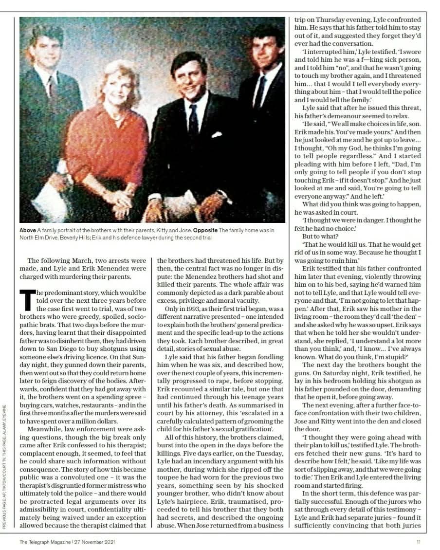 Four years ago this week....
The Telegraph in London published a deep dive story about the case of Erik and Lyle Menendez. The story was very prescient coming out two years before our @Peacock TV documentary 'Menendez + Menudo Boys Betrayed' and the filing of a habeas petition to