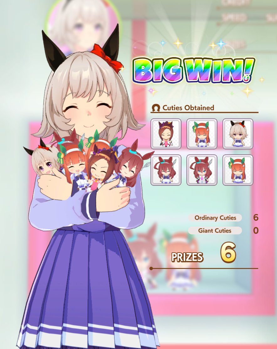 OliveYote's tweet photo. My favorite thing to do in Umamusume is attempt the claw machine~ ANYTHING FOR CUTE CURREN CHAN!!! (I need a Super Creek Screenie too...) https://t.co/UVcipqQnPQ