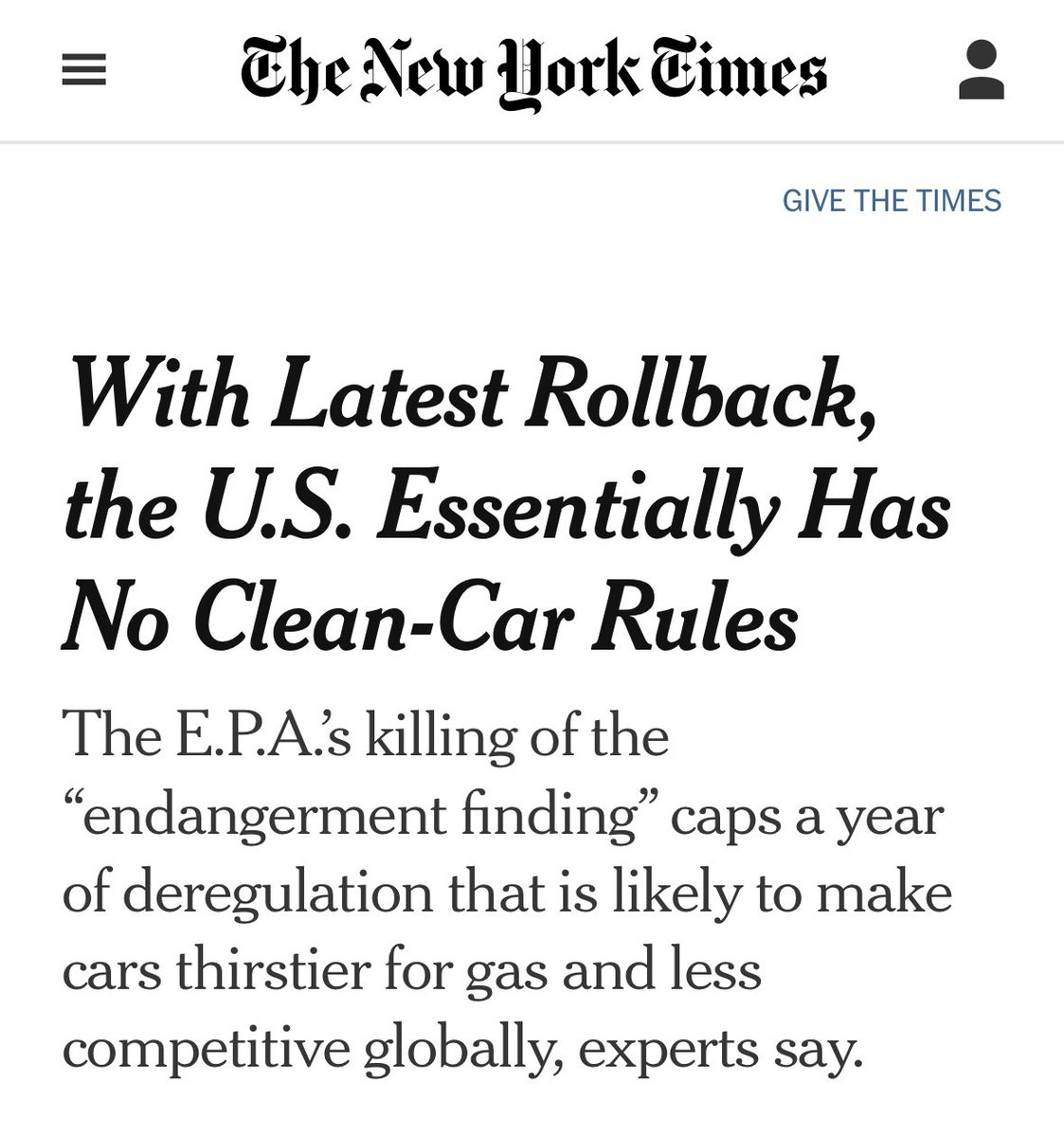 This New York Times hack “reporter” knows perfectly well that EPA’s vehicle standards for criteria pollutants and hazardous air pollutants remain. The objective here is to dumb down the Times’ readers as much as possible with absolute lies.