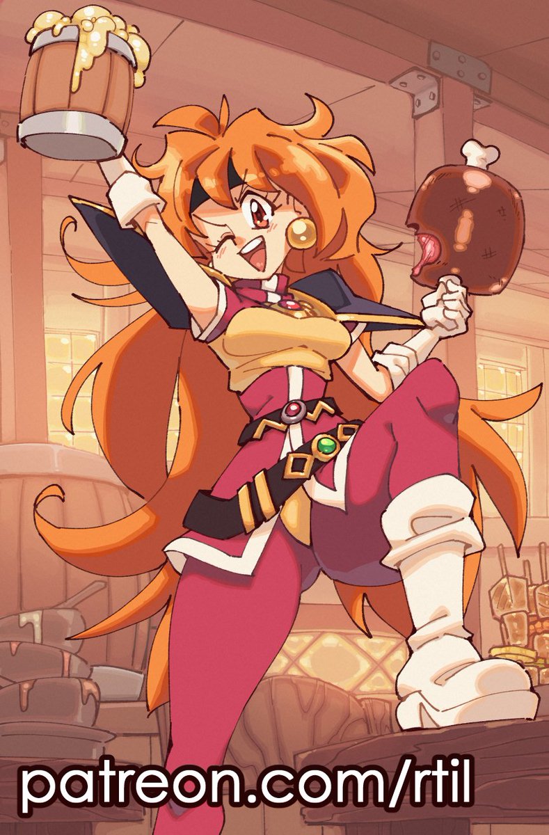 "Let's celebrate with another round!"

A pinup of Lina Inverse from Slayers!
