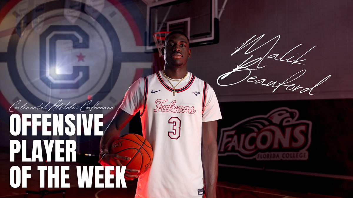 🏆Congrats Malik Beauford on earning the CAC Men's Offensive Player of the Week award! 

Beauford averaged 29 points and hit 11 threes in two Falcon wins last week. He scored 31 in a win over Beacon and added 27 in a road victory at FNU. 

Way to go, #3!