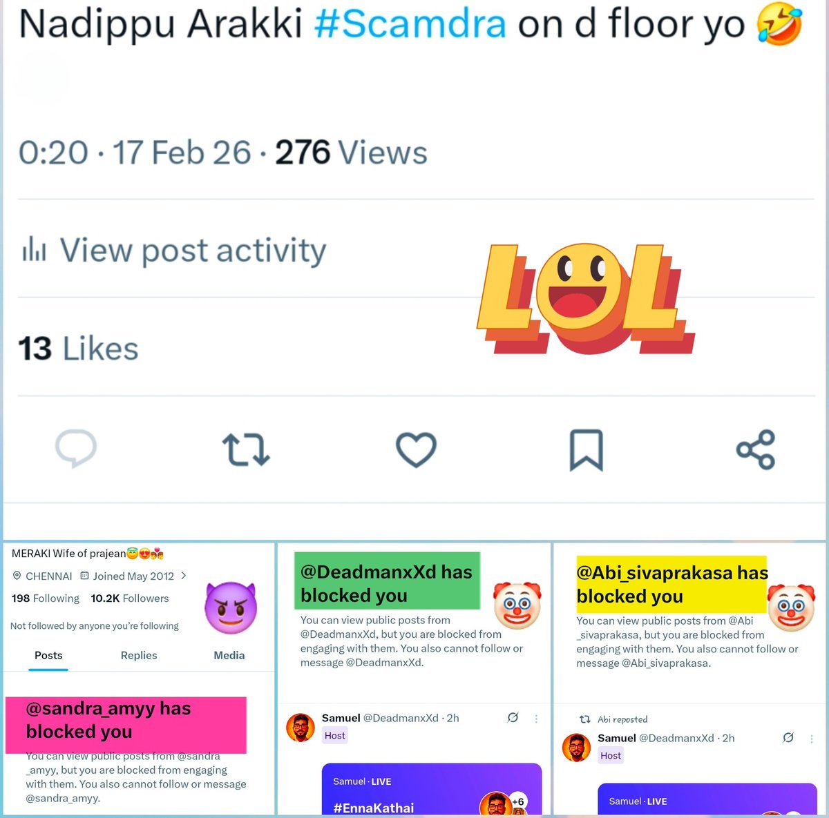 Only 1 msg, total PR closed.. Nadippu Arakki &amp; her paid allakais blocked me... Romba weak PR gumbal paaa ningga... Ippedi bayanthu saguringga... #Scamdra kuda block pannidichi, oru velai panic attack vanthurukumo?? 

Antha bayam irukkattum 😆

#VJPaaru #Kamrudin #RuggedCouple
