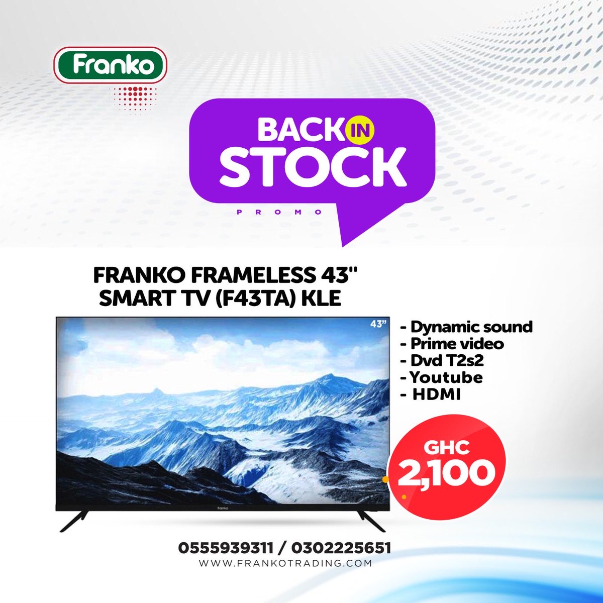 frankotrading1's tweet image. Your screen time just got way better  📺🤗
Franko TVs are back in stock — bigger views, clearer pictures, better sound, all at prices you’ll love 😍. Don’t miss out!

📞 Call 0302225651 or 0246422338 to order NOW!!!

#FrankoTV #BackInStock #UpgradeYourHome #ElectronicsSale