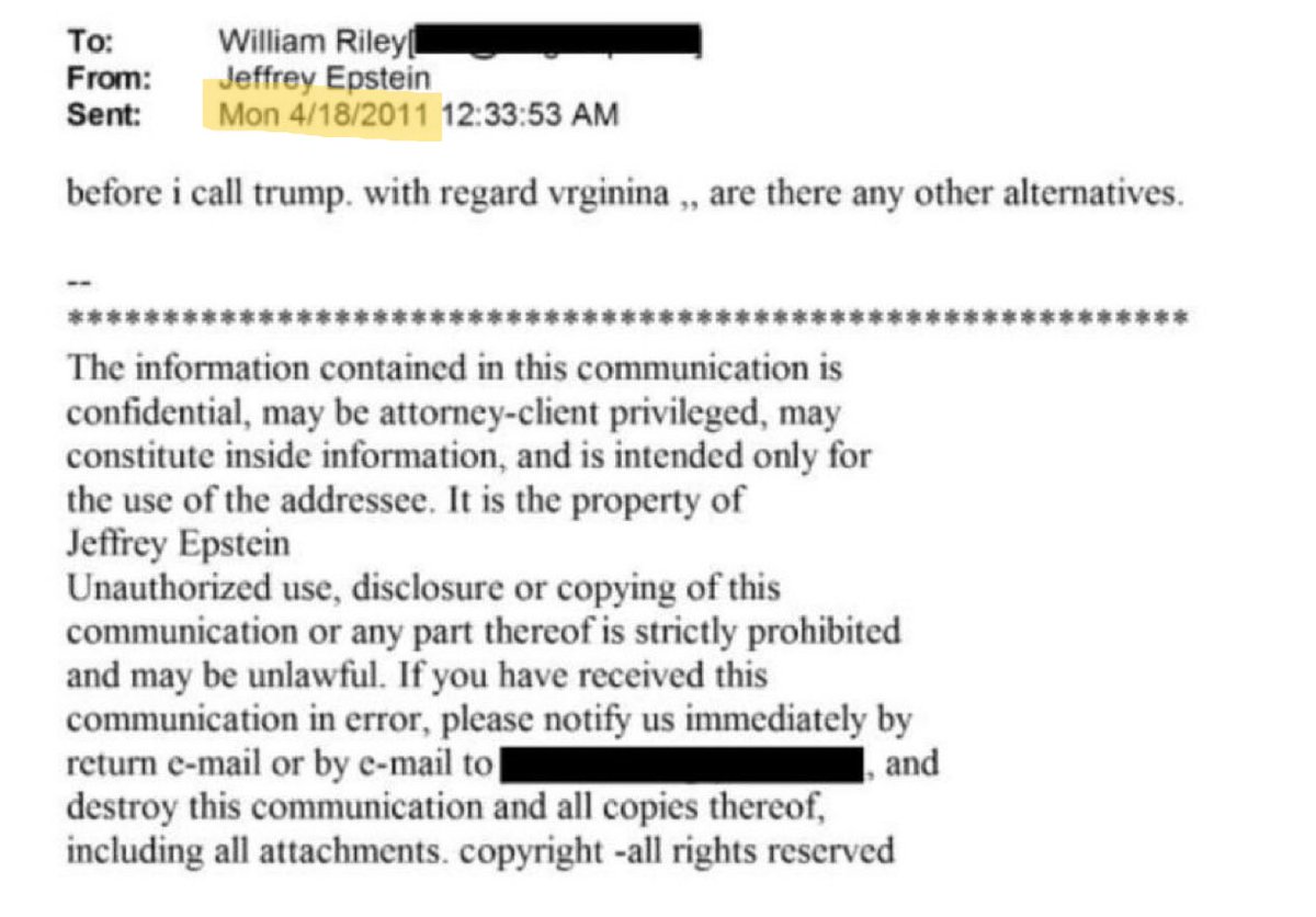 Look at the date of this email.

Virginia Giuffre's first press interviews happened Feb 27 and March 2, 2011. That's when she gave Daily Mail the Prince Andrew photo and told about being trafficked from Mar a Lago.

Epstein and Trump needed to prepare for fallout.