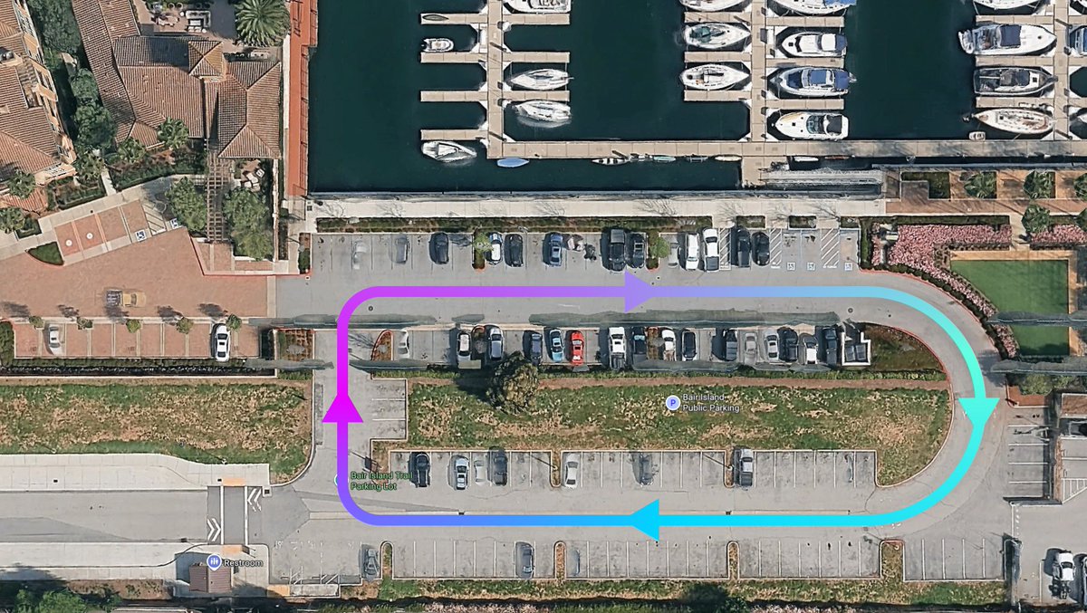 Yesterday, I decided to visit a place I had never been to before, and FSD 14.2.2.4 drove me perfectly as usual.

In the parking lot, FSD made a first pass as if scanning for empty spots—several were visible on the screen.

It then did a round trip to restart the whole process. I