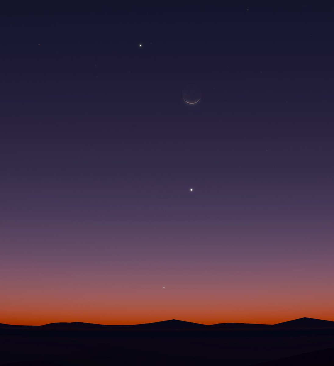 الخميس بنفطر على منظر هذا الاصطفاف الجميل 😨❤️

كوكب زحل
هلال رمضان
كوكب عطارد
كوكب الزهرة