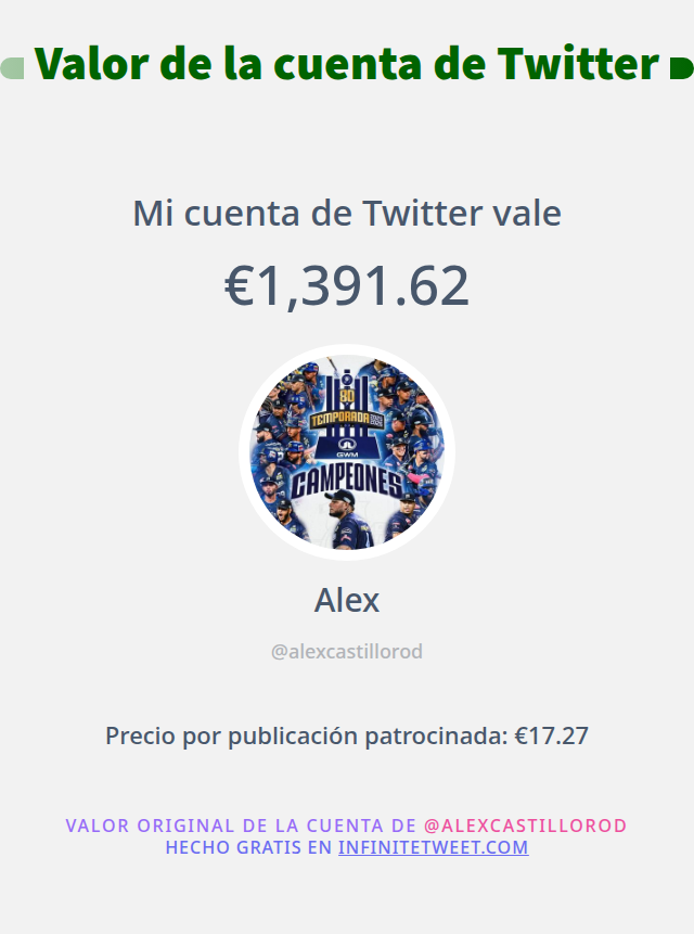 Mi valor en Twitter es de: €1,391.62

➡️ infinitetweet.me/account-worth?…