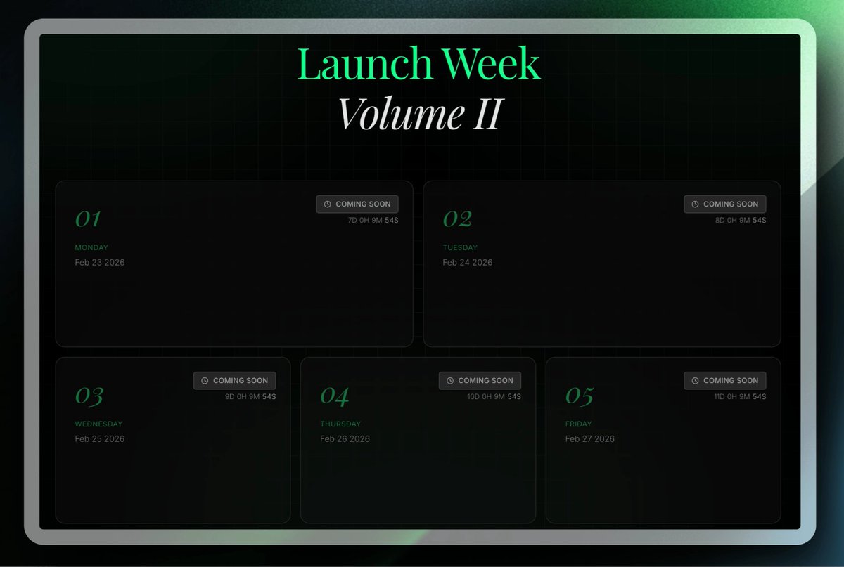 Announcing Launch Week Volume II  

We're releasing a new feature everyday for 5 days.  

Starting Monday 23rd. Stay tuned.