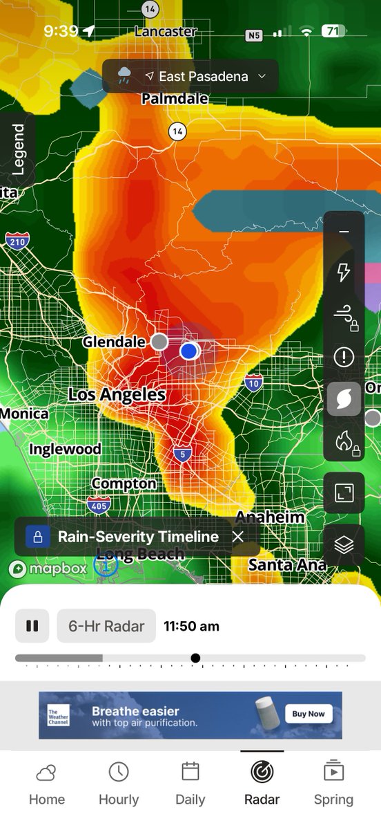 CaliKatBird's tweet photo. First #weatherduck report of the day: Dupcake is reporting the reemergence of #PatioLake after just an hour of steady light rain. And the future radar has his feathers ruffled!😱 #LArain #LAstorm #LAwx #SoCalwx https://t.co/qBgrz9G3xF