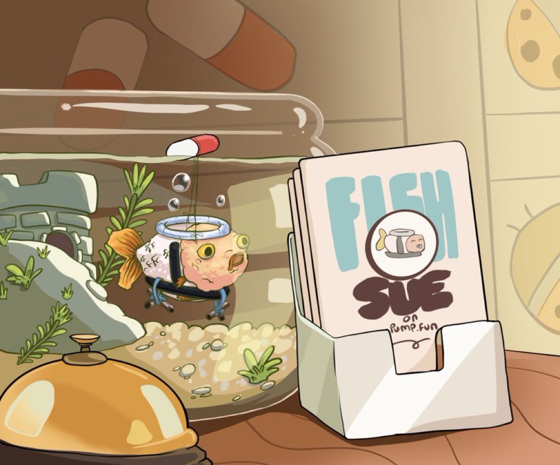 Mr. $Sue really went from upside-down in a tank to CEO of resilience 🐟♿️

Built different.
Float restored.
Mobility unlocked.
Main character energy activated💫

Drawn by <a href="/reymushaka/">rey mushaka</a>