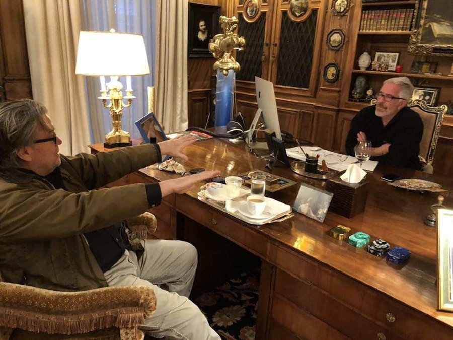 DavidSmuts's tweet photo. Steve Bannon who professes to be "Christian" tells Jeffrey Epstein he thinks of him as "god". But MAGA "Christians" are only upset he spied on Trump. WHY? https://t.co/cNXf4F0ZrP