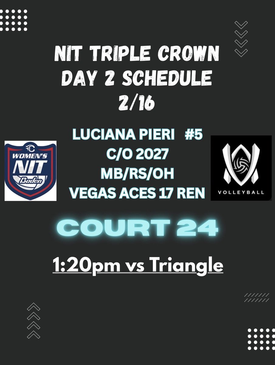 lucianapieri_vb's tweet photo. SCHEDULE FOR FINAL DAY OF TRIPLE CROWN!! 🎉
@vegasacesvb1 
@AddieJones2027 https://t.co/xc54htObLL