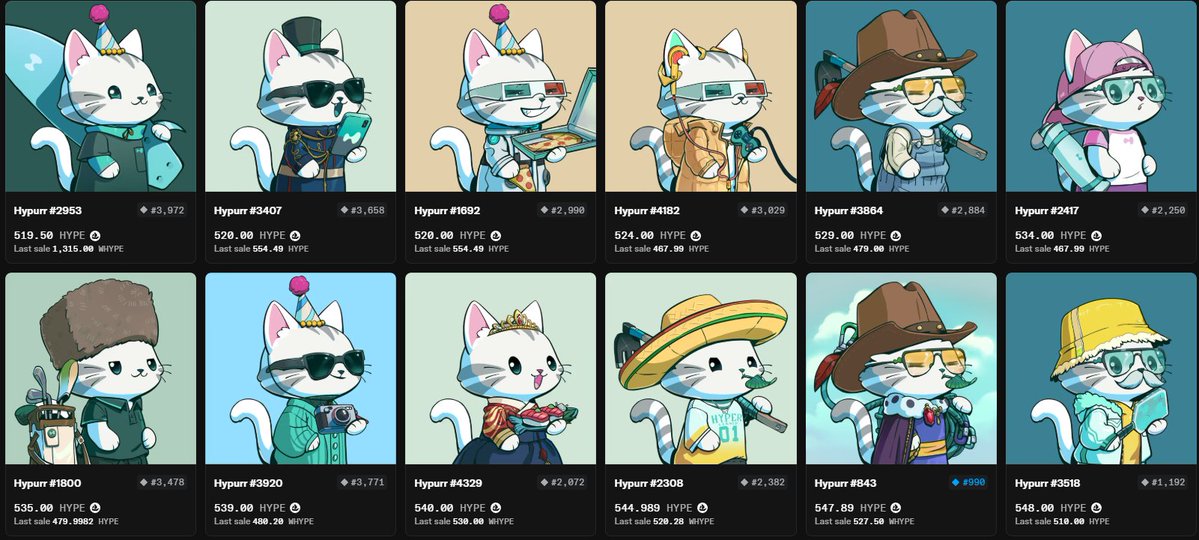 Hypurrs are the next Madlads/Pudgy penguins of this cycle

They will most likely receive most airdrops from the eco and other perp dexes (speculation)

I'm a buyer at $5K per NFT when BTC is at 50k in late bear, will be a gen opportunity, saving this tweet for later