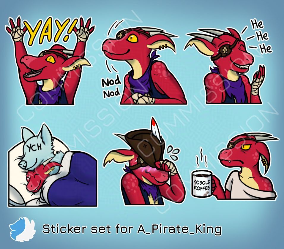 SWolfCreations's tweet image. A completed sticker set for A_Pirate_King! Thank you so much! 💙 
 
#kobold #dnd #dndart #dnd5e #dndcharacter #furry #scaley #scalie #furryart #furries #furryartist #art #stickers