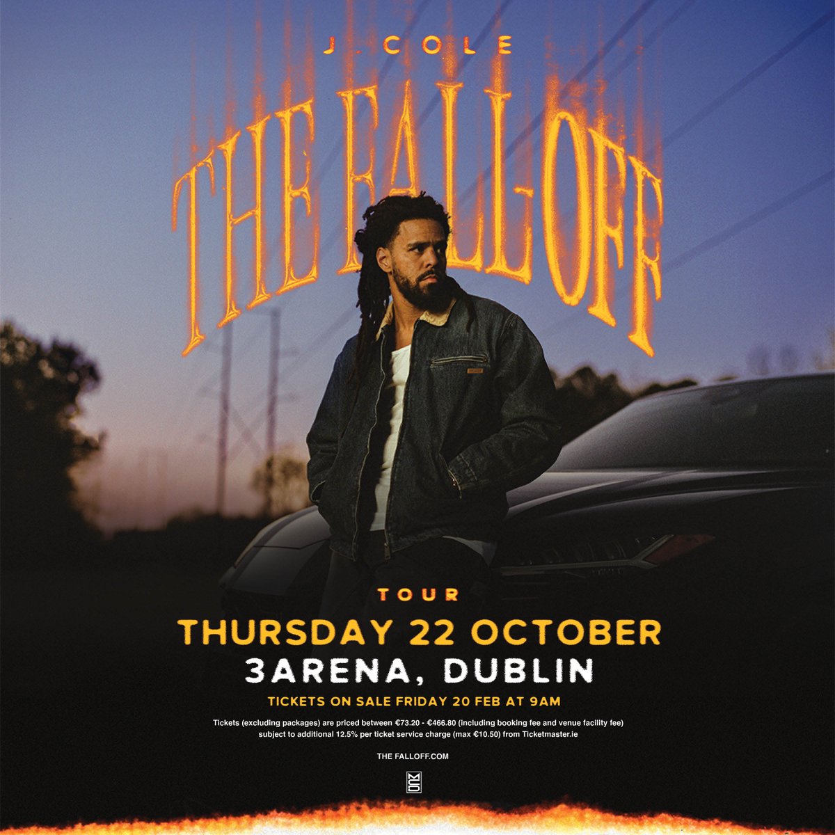 3ArenaDublin's tweet image. 🔥Just Announced!

GRAMMY-nominated hip-hop artist J. Cole is coming to #3Arena on Thursday, 22 October 2026 with The Fall-Off Tour.

🎫 Three+ Presale - Wednesday at 9am
🎟️ General sale - Friday at 9am
