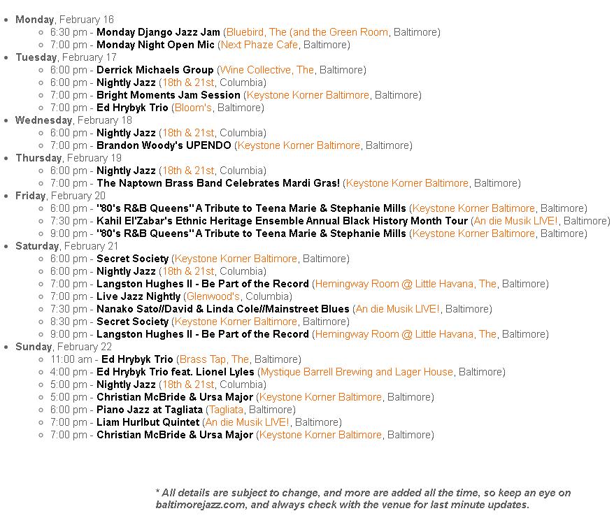 BaltimoreJazz1's tweet photo. Where's the Jazz? Here's what's happening in the Baltimore jazz scene this week - if we're missing something, let us know! Find complete details (or better still, add your own events!) at https://t.co/iQ9ikOvwOC #baltimorejazz #wheresthejazz
Member-supported, volunteer-run, BJA https://t.co/hHFD3ssspJ