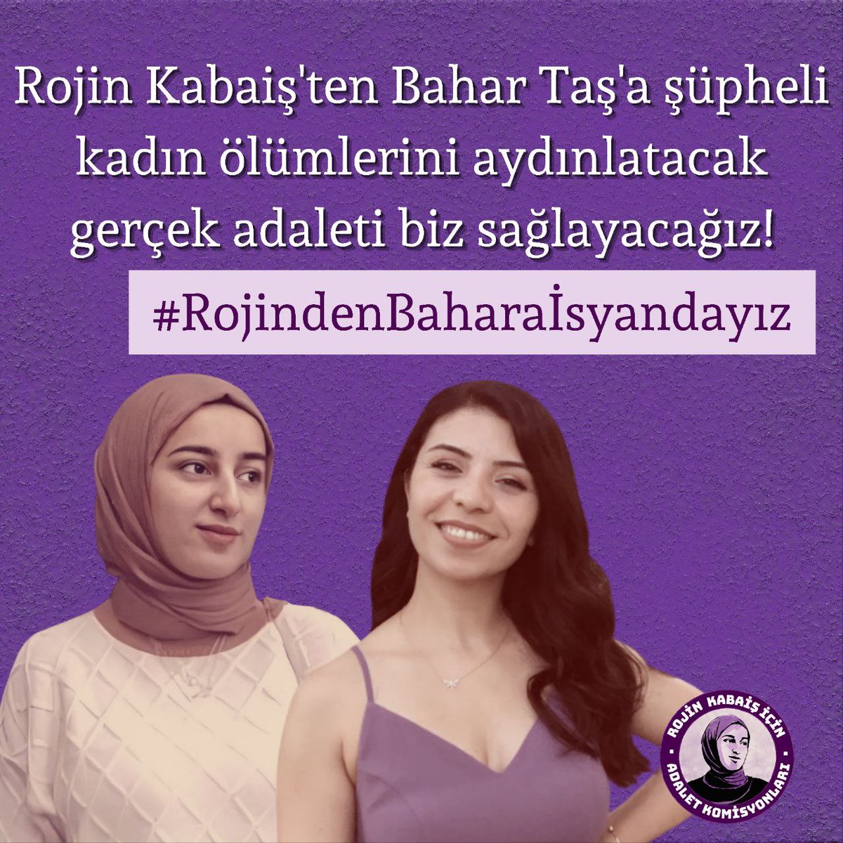 RojineAdalett's tweet photo. Şüpheli kadın ölümlerinin üstünü örtmeye çalışanları tanıyor ve yalanlarına inanmıyoruz. 

Rojin’den Bahar’a tüm şüpheli kadın ölümlerini aydınlatacağız! 
#RojindenBaharaİsyandayız https://t.co/U5DNvJVFHb