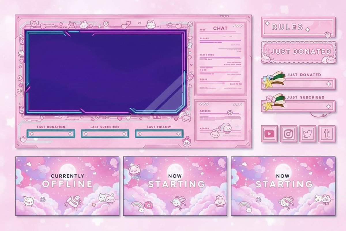 MeilyneVT's tweet photo. A vibrant high detail Pink Fantasy set and a clean Minimalist Galaxy set. Each element is designed for maximum viewer engagement without cluttering the screen

 Services: Custom Logo Design, Overlays, 
and 3D Modeling
📩 Inquiries: DM for a quote!

#StreamAssets  #TwitchArt https://t.co/IwpJv3x6T5