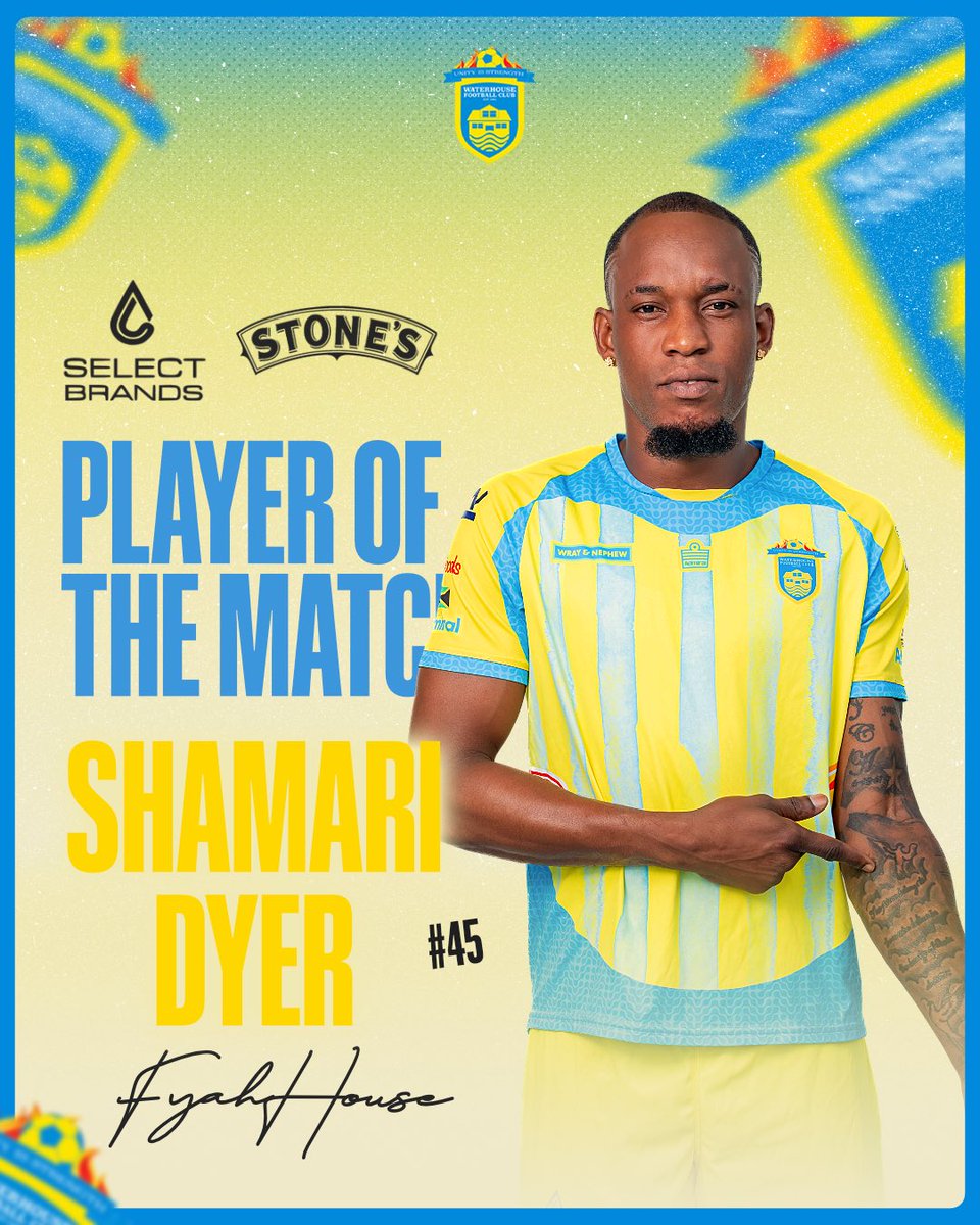 🌟 SELECT BRANDS / STONE’S PLAYER OF THE MATCH 🌟

Big performance. Big impact. 💙💛

Congratulations to Shamari Dyer (#45) on earning Player of the Match honours! 👏🏾🔥

Strong in the battles. Solid in the moments that mattered. True Fyah House mentality. 🔵⚽

Well deserved! 👊🏾