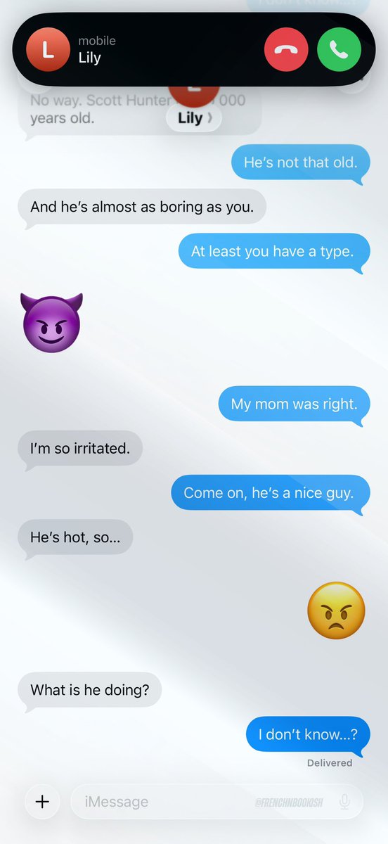 Shane's screen as he's texting Ilya during the final game, with the incoming call from Ilya at the top, about to tell him he's coming to the cottage.