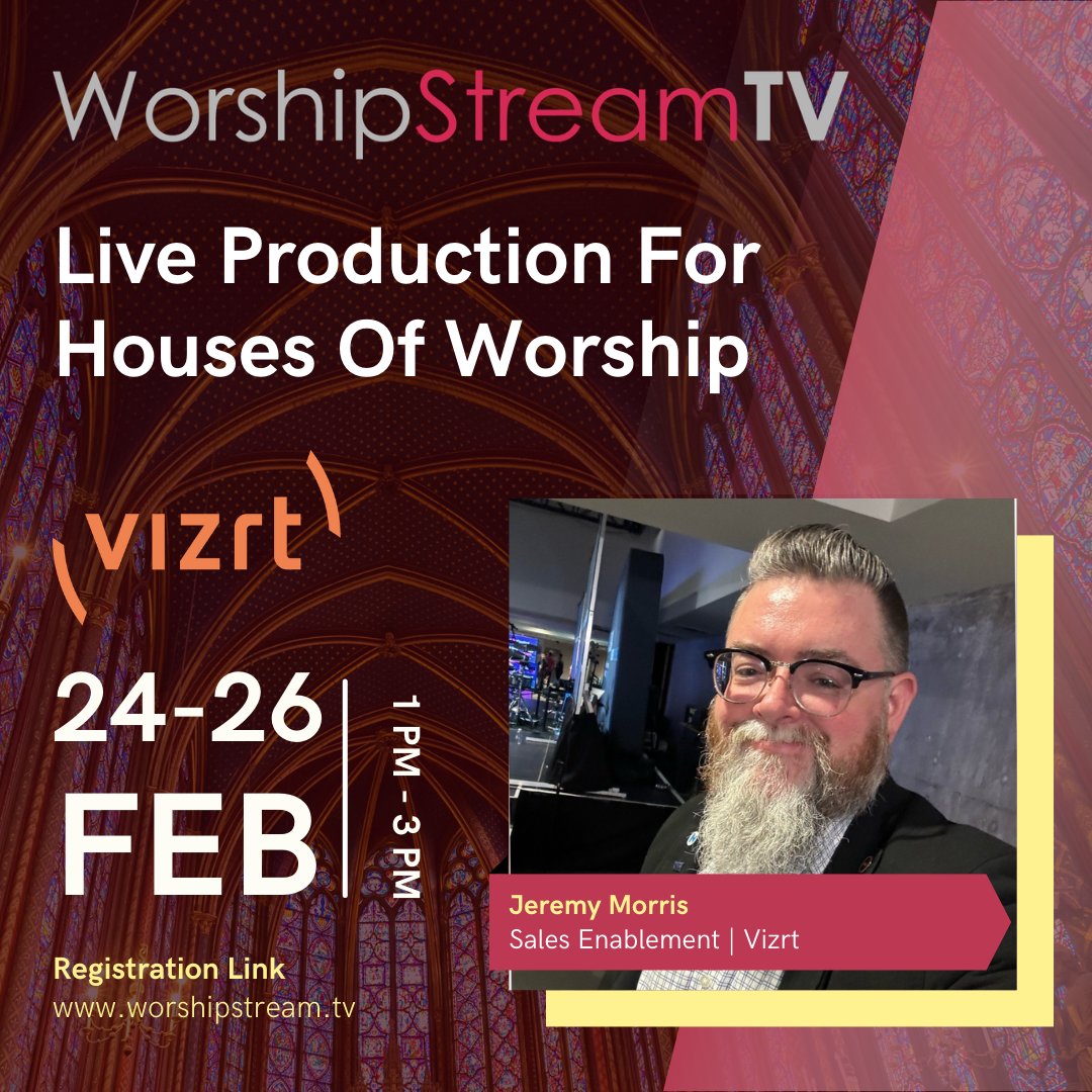 videoguys's tweet image. 🎥Join WorshipStreamTV this Feb 24-26 with Jeremy Morris, Sr. Presales Consultant at @Vizrt! Register: ow.ly/6gB350Yfq0s  

Jeremy will be talking about Viz Connect Audio and Tricasters in Houses of Worship.

Register Now:   

#Vizrt #Ministry