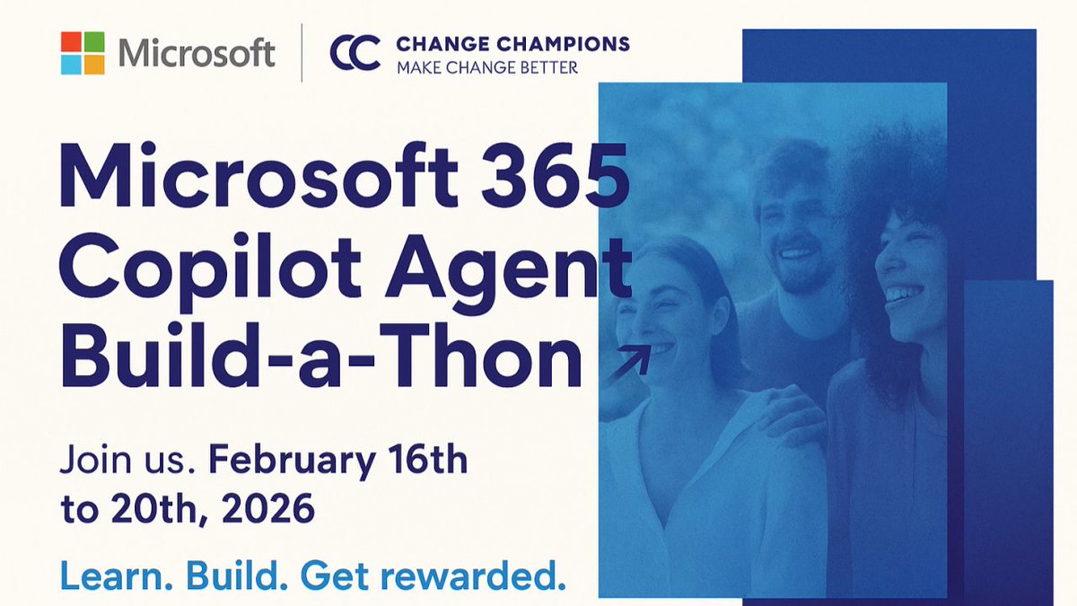 change_champ's tweet photo. Today we learn how to build agents.

Still time to join our🚀Microsoft 365 Copilot Agent Build‑a‑Thon. 

Register here🔗 https://t.co/o3gqUrj4Y2 https://t.co/otqMTRcy1u