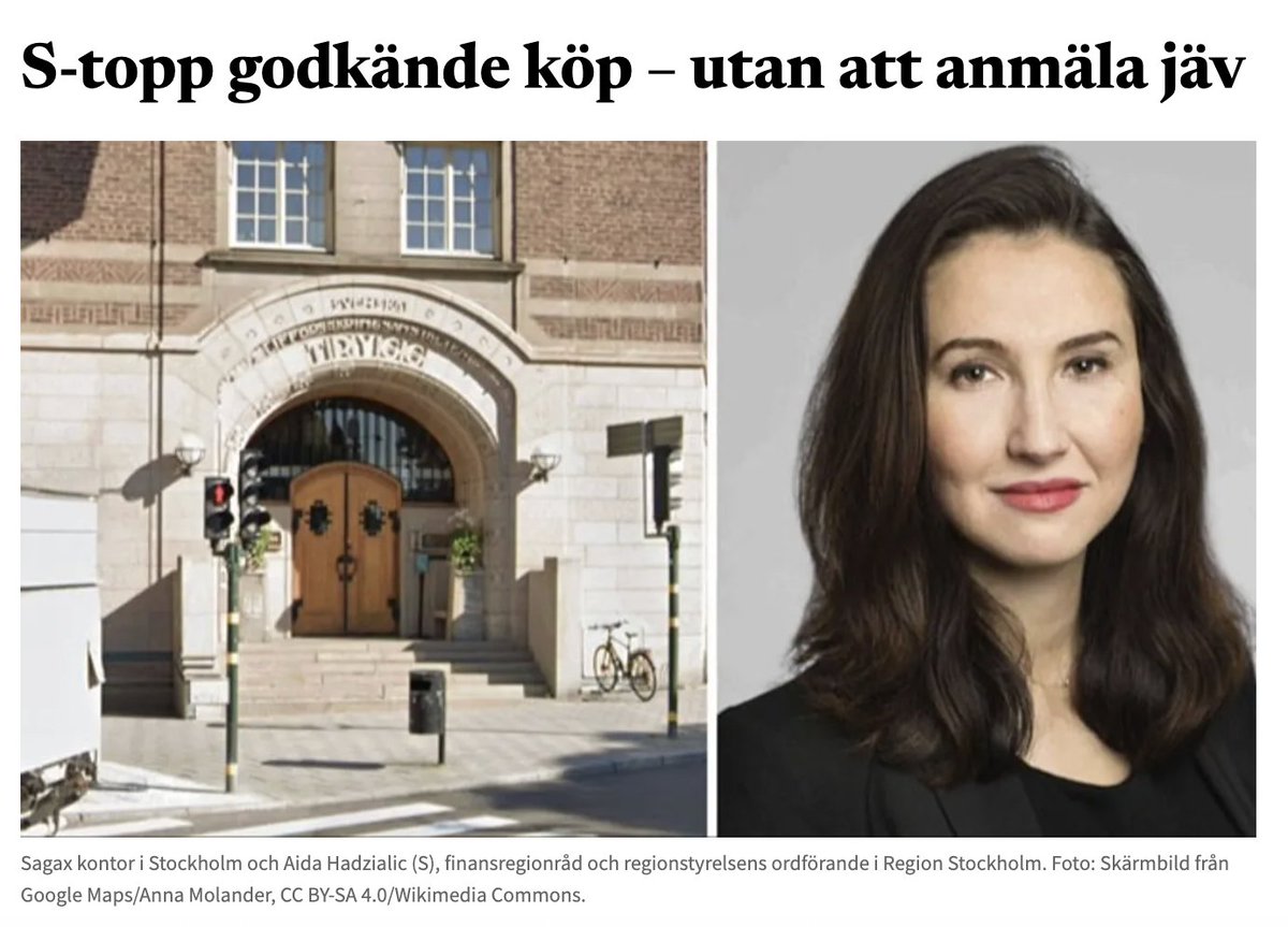 Socialdemokraternas finansregionråd Aida Hadzialic skrev under ett förslag om att Region Stockholm ska köpa bolaget Leverantören 1 AB från Sagax – där Socialdemokraterna äger aktier. Ingen jävsanmälan gjordes.
bulletin.nu/s-topp-godkand…