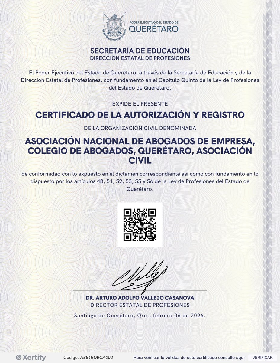 Felicitamos enormemente a la <a href="/anade_queretaro/">ANADE Querétaro</a> por mantener ante esta Dirección su certificado actualizado, lo cuál brinda certeza, calidad y seguridad a los profesionistas de su gremio.
<a href="/makugo/">Mauricio Kuri</a> <a href="/rogeliovegavm/">Rogelio Vega</a> 
<a href="/MarthaSotoQro/">Martha Soto</a> 
<a href="/educacionqro/">educacionqueretaro</a> 
<a href="/ANADEcolegio/">ANADE Colegio</a>