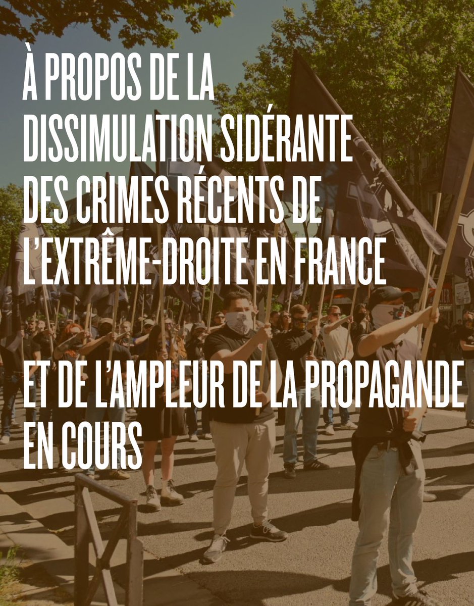 Face à l'invisibilisation sidérante, dans la plupart des médias, des meurtres mis en œuvre par les groupes d'extrême droite et des crimes racistes ces dernières années en France, nous invitons à lire et relayer le travail des médias <a href="/ContreAttaque_/">Contre Attaque</a> et <a href="/CerveauxNon/">Cerveaux non disponibles</a>