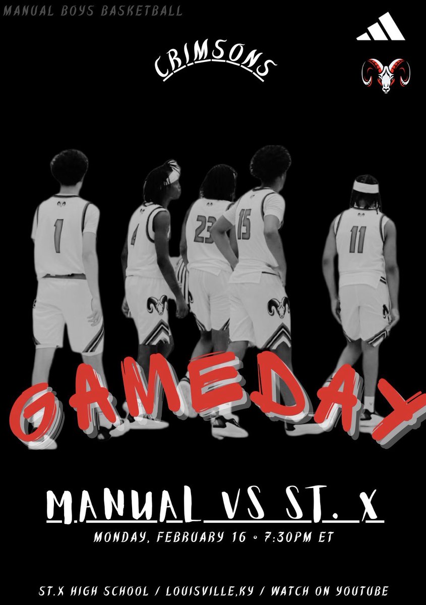 duPontManualBB's tweet photo. GAME DAY!!

🆚 St.X
📍 St.X High School
🕢 7:30 PM 

#RamsUp #OneTeamOneGoalWin https://t.co/4aleGj50x0