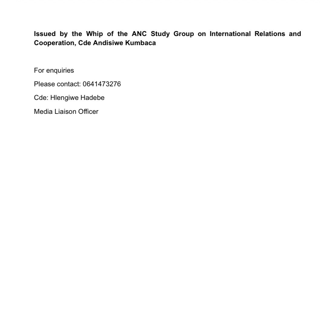 ANC STUDY GROUP STATEMENT ON SOUTH AFRICAN’S ELECTION TO THE AU PEACE AND SECURITY COUNCIL