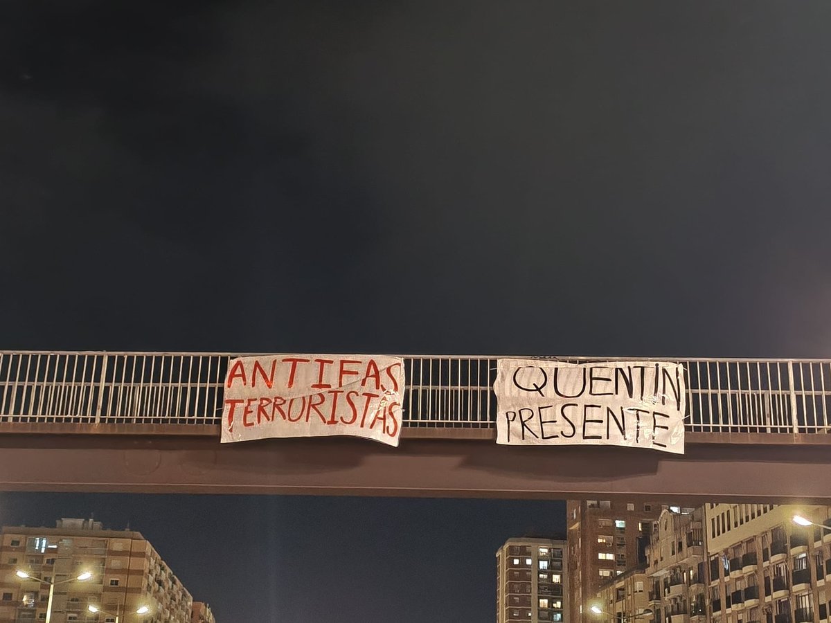 ARRAIGO_es's tweet photo. Las calles hablan: QUENTIN PRESENTE. 
Madrid, Valencia y Barcelona estos días. 

ANTIFASCISMO ES TERRORISMO https://t.co/eZc7EHEhS8