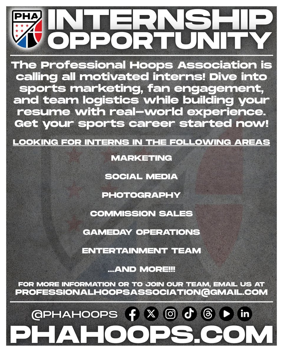 PHAHoops's tweet image. CALLING ALL INTERNS FOR THE 2026 SEASON!!!