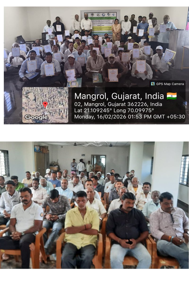 CifnetH's tweet photo. 01 day's Outreach #Training programme for 50 Nos.#fishers of #Mangrol,#Gujarat,was successfully conducted by CIFNET on 16.02.26,jointly with #MPEDA-NETFISH & Dept.of Fisheries,Gujarat under #PMMSY funded by #NFDB on topic "Troubleshooting & Maintenance of OBM".@FisheriesGoI @ANI https://t.co/Rowh44SSe4