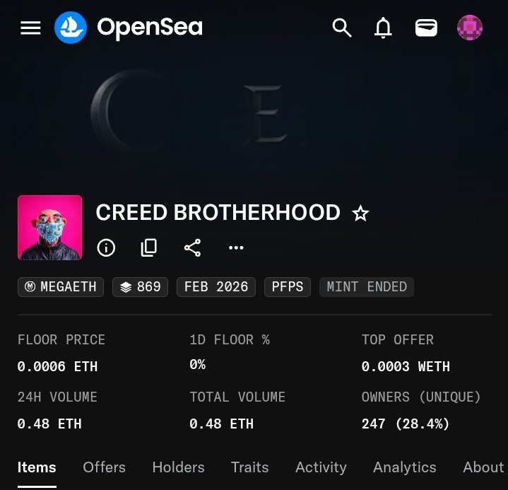 Showing love to the community we keep sweeping, we are giving out 7x Creed Brotherhood to the top holders RT and comment ETH wallets we will check and Aidrop 1 each to the top 7 holders