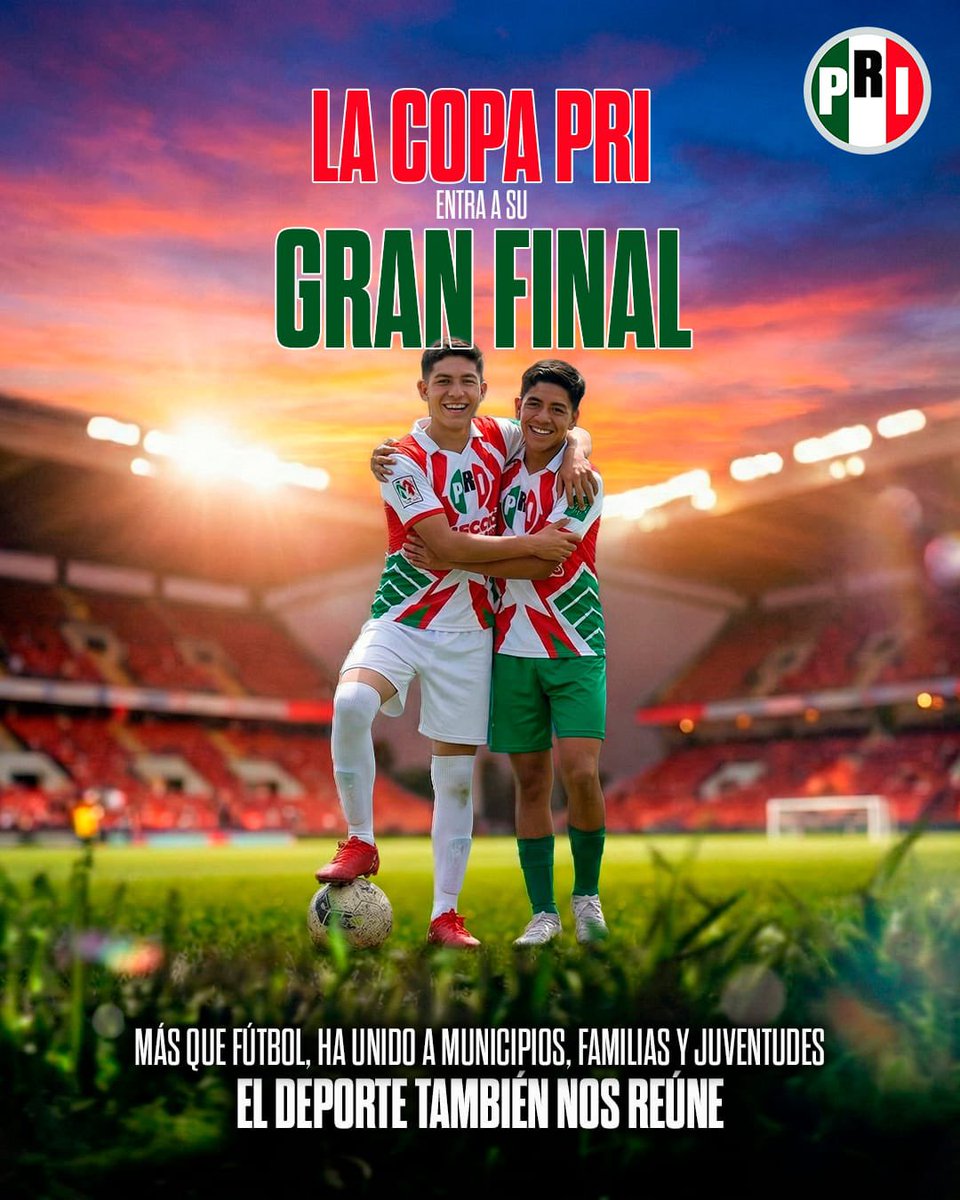 🚨🔥 ¡NO ES SOLO UNA FINAL… ES ORGULLO, PASIÓN Y FUTURO EN LA CANCHA! 🔥🚨

Este sábado 21 de febrero a las 3:00 PM, el histórico Estadio Tlahuicole será el escenario donde se escribirá la historia en la Gran Final de la Copa PRI 🏆⚽ <a href="/enriquepa69/">Enrique Padilla</a> <a href="/PRI_Nacional/">PRI</a> <a href="/alitomorenoc/">Alejandro Moreno</a>