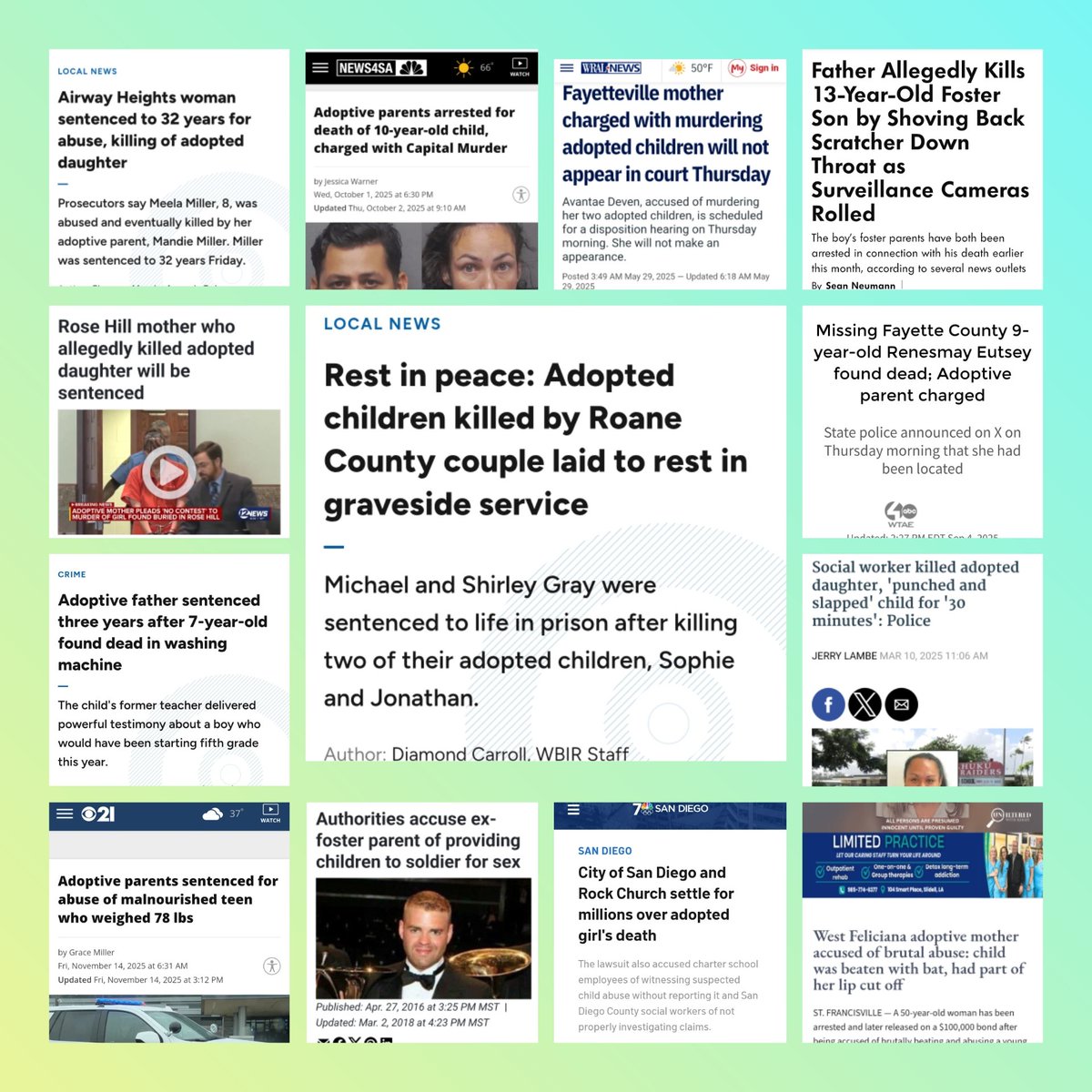 oMyThreePlusMe's tweet photo. @GrahamAllen Adoptive parents have some of the WORST stats for child physical and sexual abuse 😒 Not really the flex you think it is... It gets even worse when you start digging into adoptee cases &amp; find out they were wrongfully removed from their birth families 😬 https://t.co/bsLWoceyx5