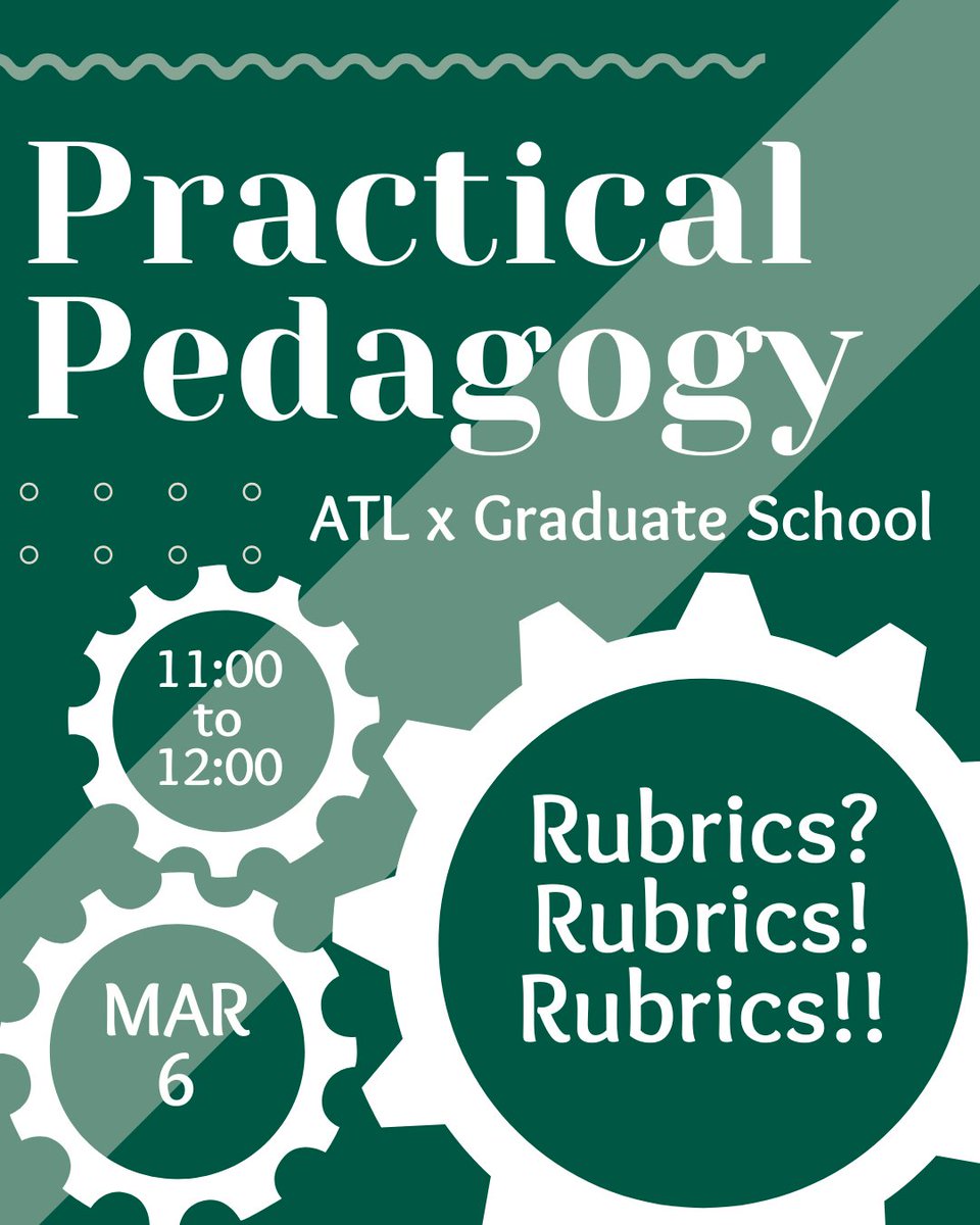 BaylorATL's tweet photo. ⚠ Grad Students: Want to learn the art of making rubrics that are helpful for your (current/future) students AND yourself?

Join us for the next #PracticalPedagogy !

🔗 Register Now: https://t.co/EC3BHMWSWc https://t.co/S0WvTEySzw